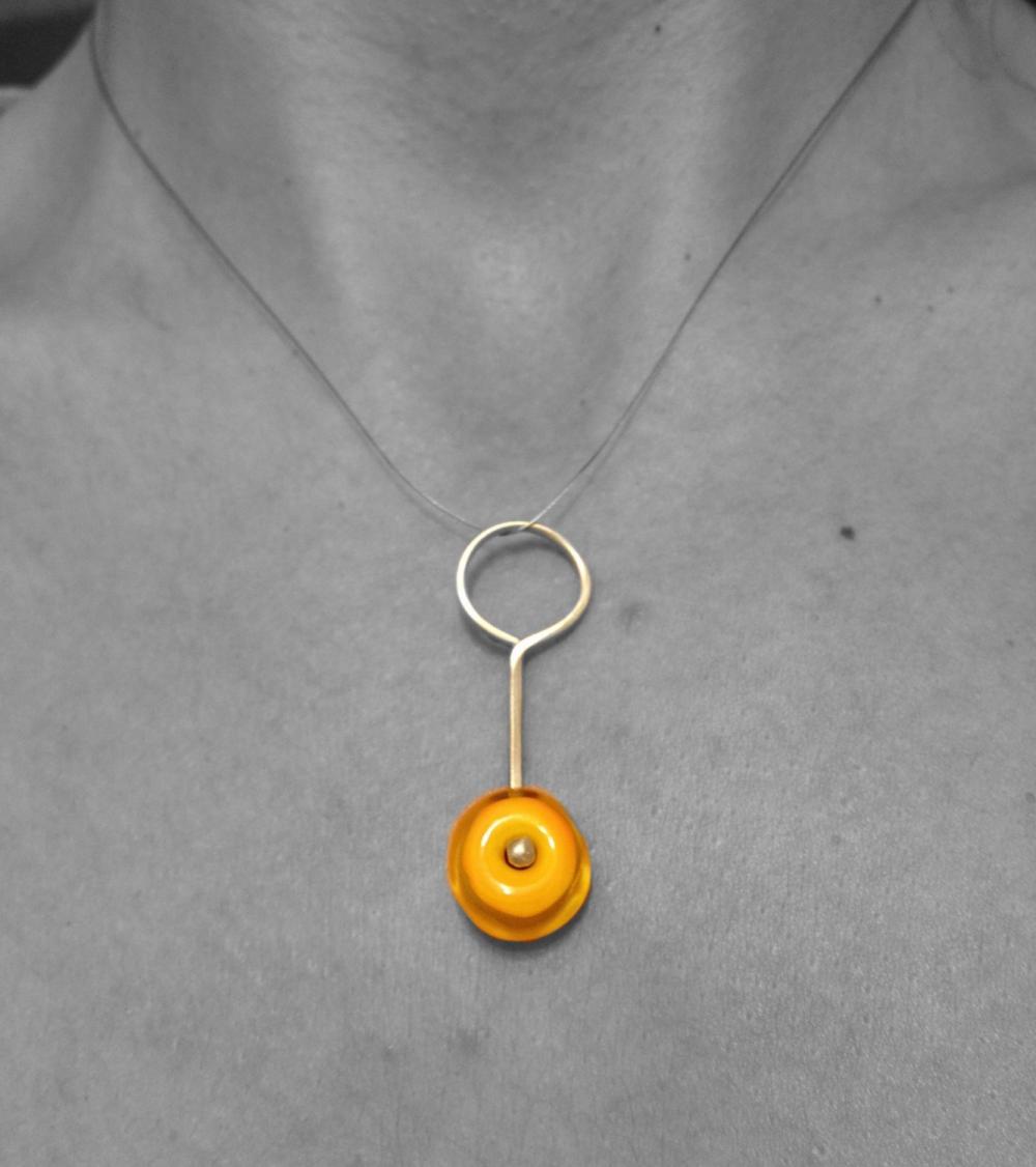 Inner Balance Pendant Zen Bright Yellow Glossy Lampwork Focal Bead Equilibrity Modern Minimal Structure Geometric Circle Art Promo Sale